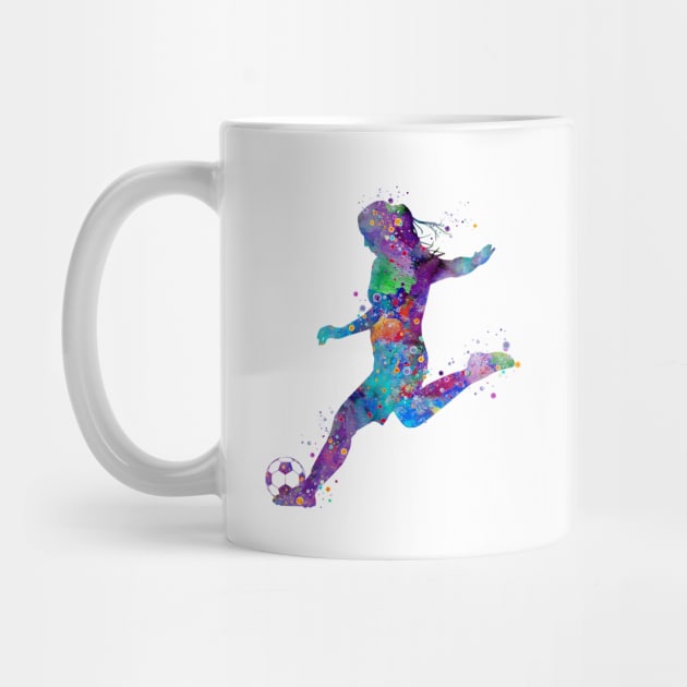 Girl Soccer Player Shooting Pose Watercolor by LotusGifts